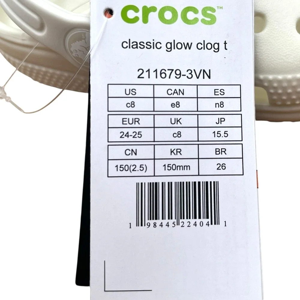 Crocs‎ Toddler Girls Boys Slip-on Clogs Size 8 White Glow Green in the Dark